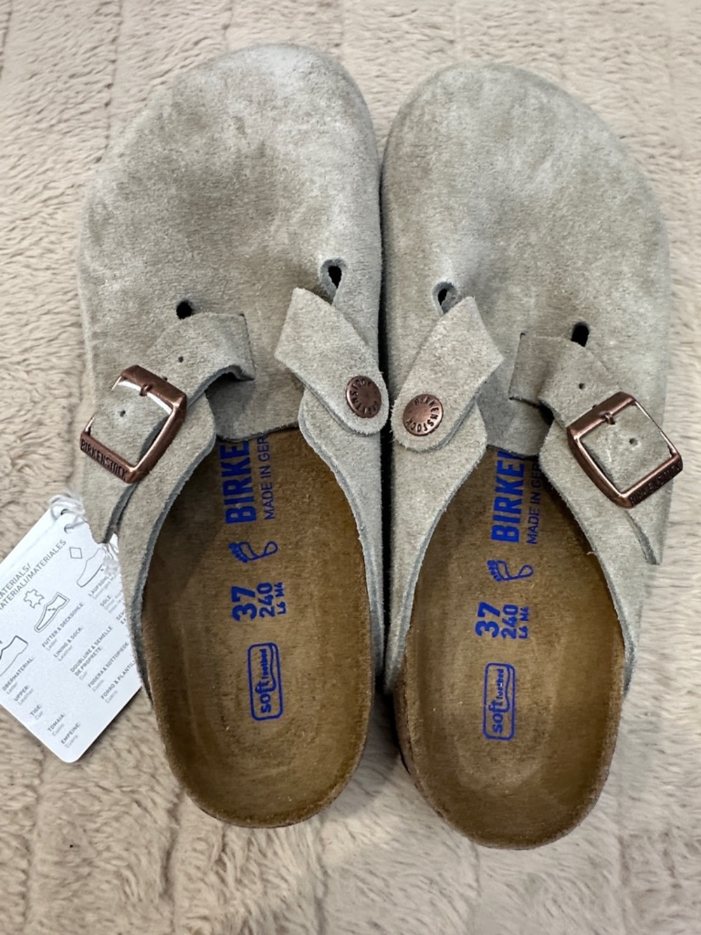 Birkenstock Suede Boston Clogs in Light Taupe